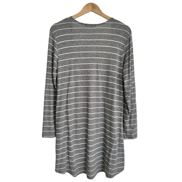 Ginger G Long Striped Open Front Cardigan Sweater Gray & White Size Small - Picture 2 of 11